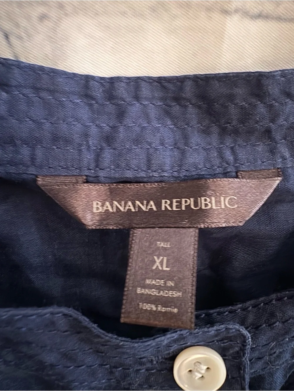 Banana Republic Short Sleeve Ramie Blouse Navy Size Xl tall